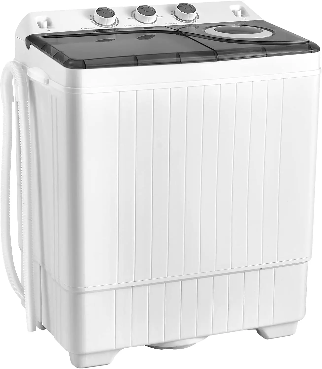 Home/Dorm/Apartment Use, Plastic, Grey+White, 26Lbs Portable Twin Tub Washing Machine with Timer and Drain Pump 1