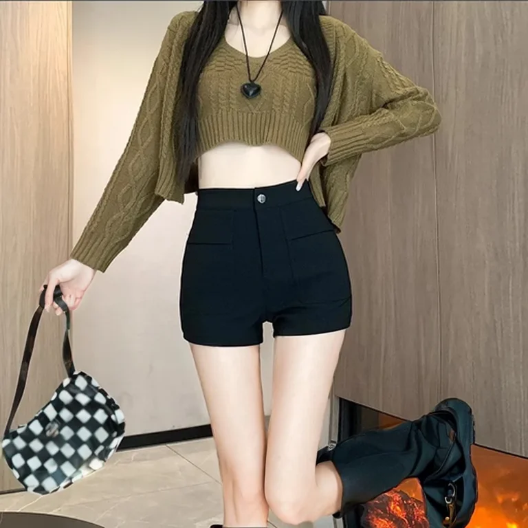여성용 하이 웨이스트 블랙 웨스턴 반바지, 스몰 사이즈 베이스 슬리밍 아웃도어 웨어, 타이트한 소녀 부츠, 가을 겨울