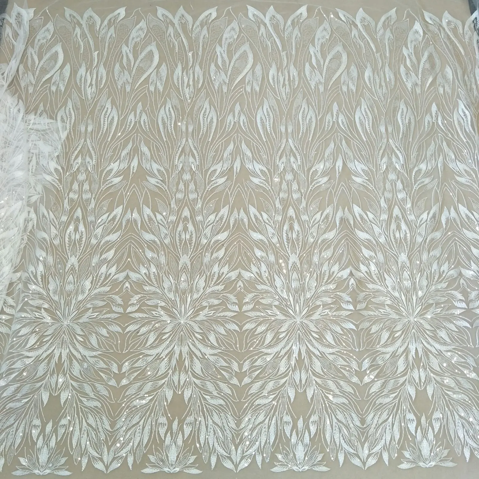 Lace Fabric Sequin Wedding Dress DIY Lace Leaves Width 130cm Sold by Yard