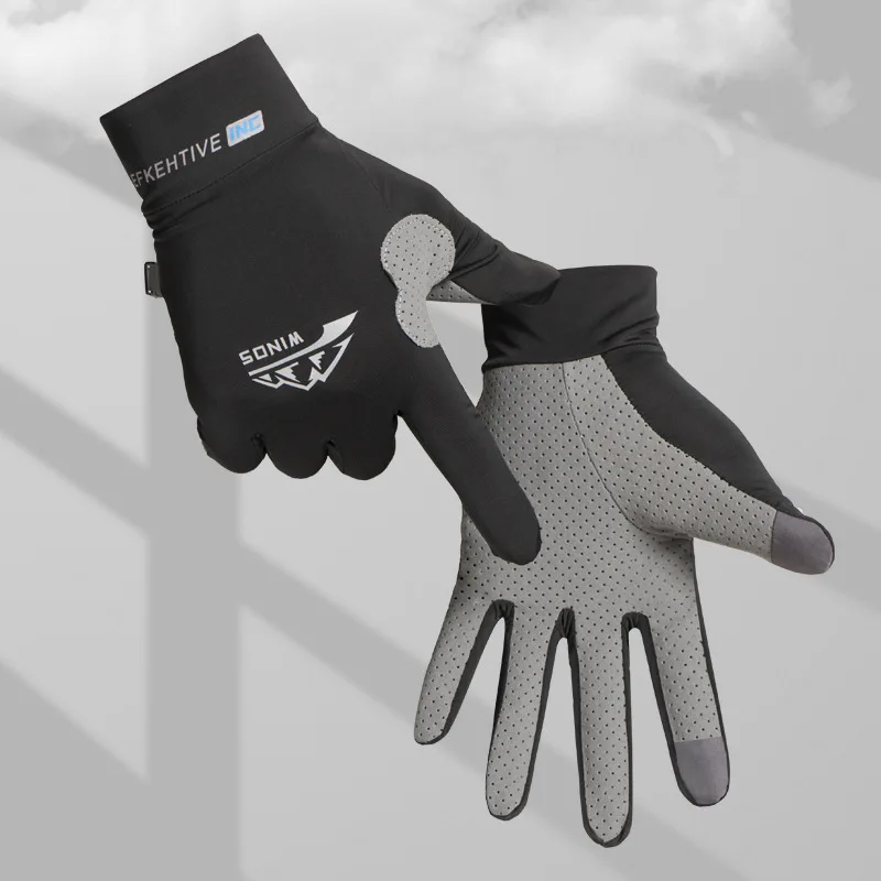 Men's Ice Silk Gloves winter Thin Outdoor Riding Anti Slip Sunscreen Full Finger Fishing Gloves Kayak Rowing