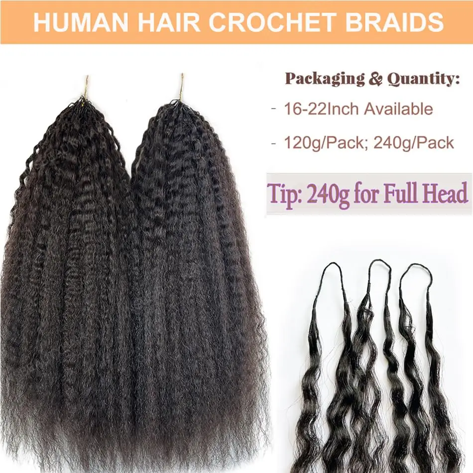 Kinky Straight Crochet Hair Pre-Looped Human Hair Boho Braids & Twists Buttery Soft Lightweight Feather Texture Hair Extensions 3
