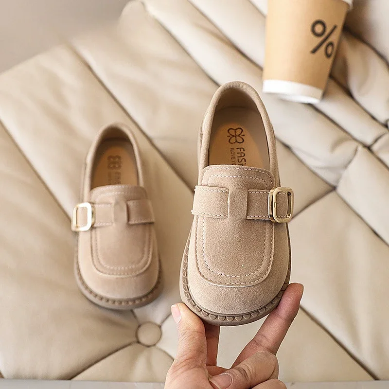 Fashion Kids Leather Shoes Simple Solid Color Girls Causal Children Shoes Retro Moccasins Princess Flat Shoes Versatile Non-slip 3