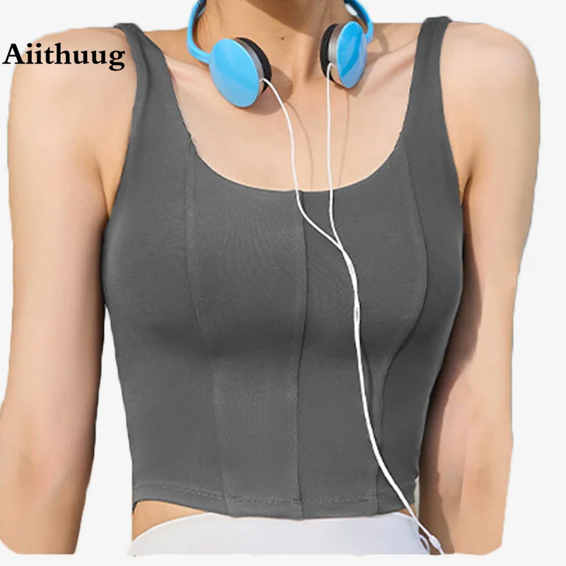 

Aiithuug Yoga Bra Build In Cup Gym Workout Crop Tops Golf Crops Fitness Yoga Crops Sports Top Padded Sportswear Bras Front Line