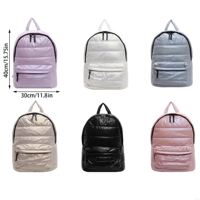 Women's Lightweight Quilted Backpack Metallic Puffer Shoulder Bag with Zippered 6