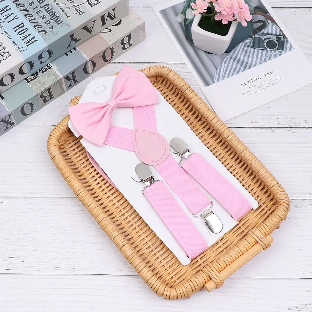 New Solid Color Suspenders For Children Boys Girls With Bow Tie Adjustable Straps Accessories For Wedding Ties Babies