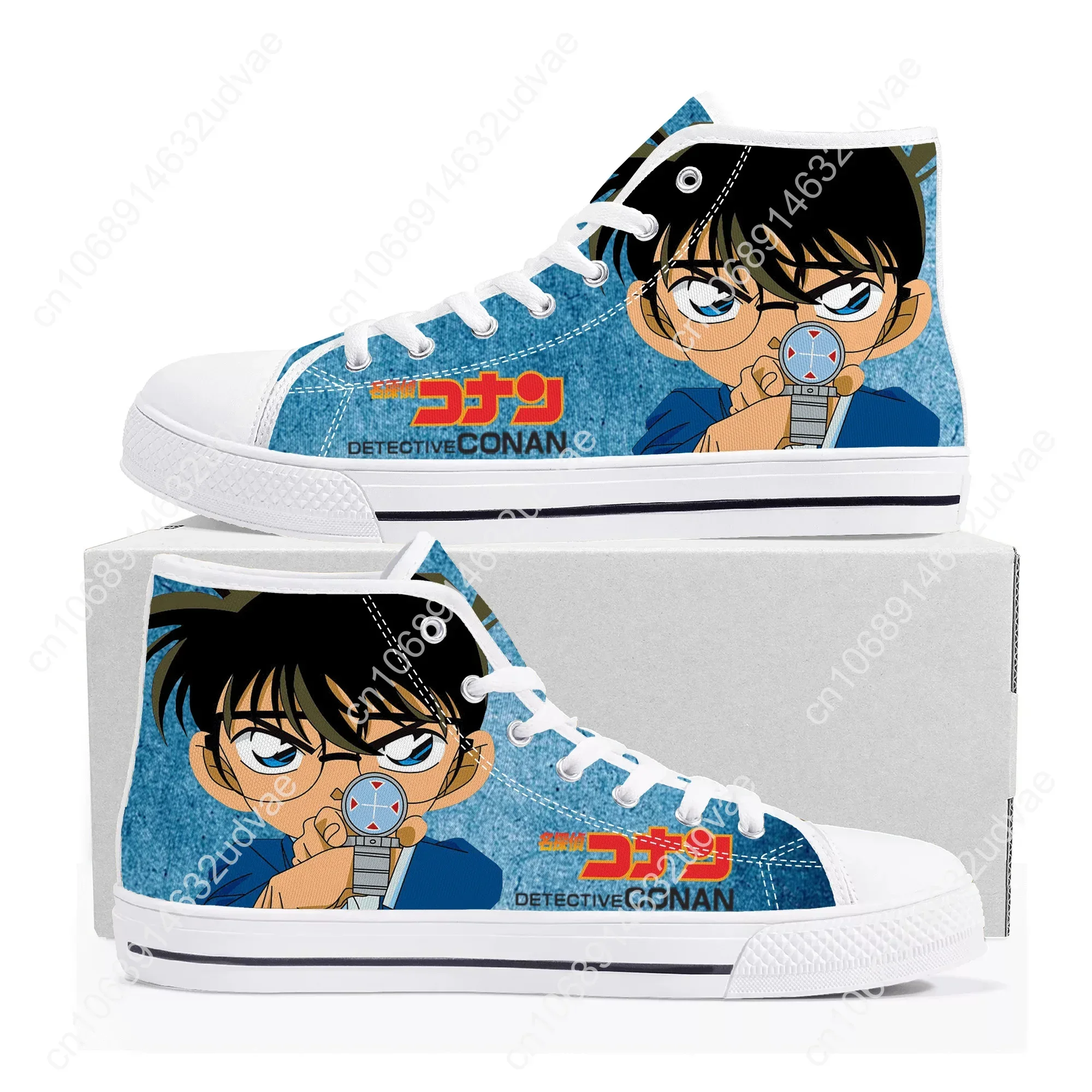 Anime Detective Conan High Top Sneakers High Quality Mens Womens Teenager Canvas Sneaker Casual Couple Shoes Custom White Shoe