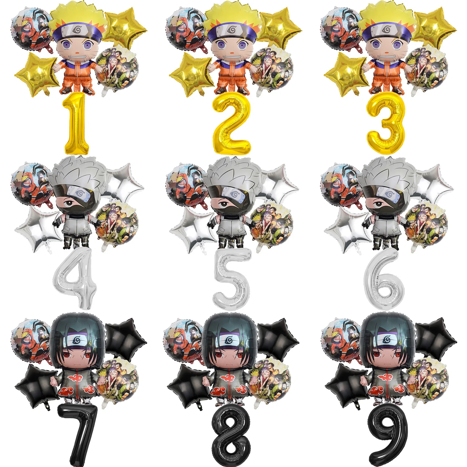 6 pçs dos desenhos animados naruto balões de aniversário 32 polegada número  uzumaki naruto uchiha itachi