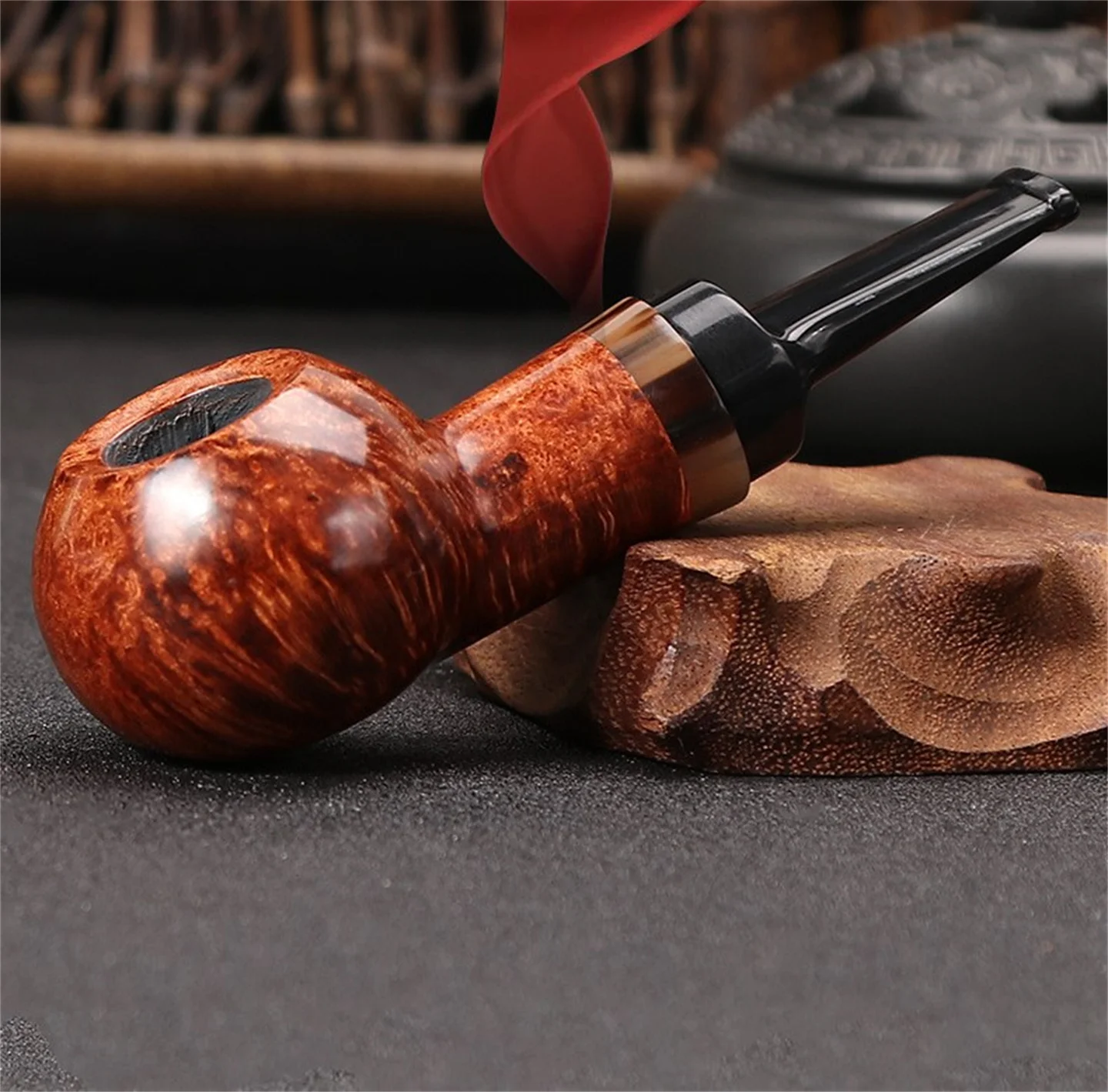 Briar Wood 빅 플루 에어 챔버 애플 파이프, 레트로 남성용 수제 흡연 컷 담배 파이프 선물, 액세서리 포함