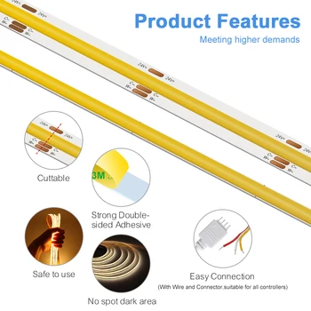 Tuya Zigbee Wifi CCT COB LED Strip Light Kit 5mm 10mm Color Temperature Dimmable Supports Alexa Google Alice Room Decor 3