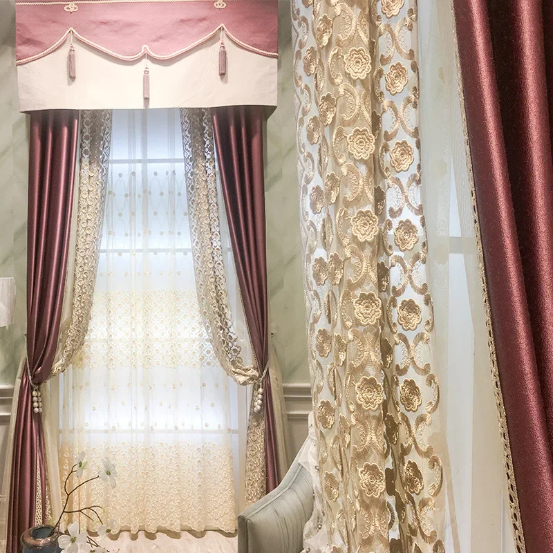 

Modern European Luxury Curtains for Living Room Bedroom Embroidered Tulle Lace Cortina High-precision Blackout Window Curtain