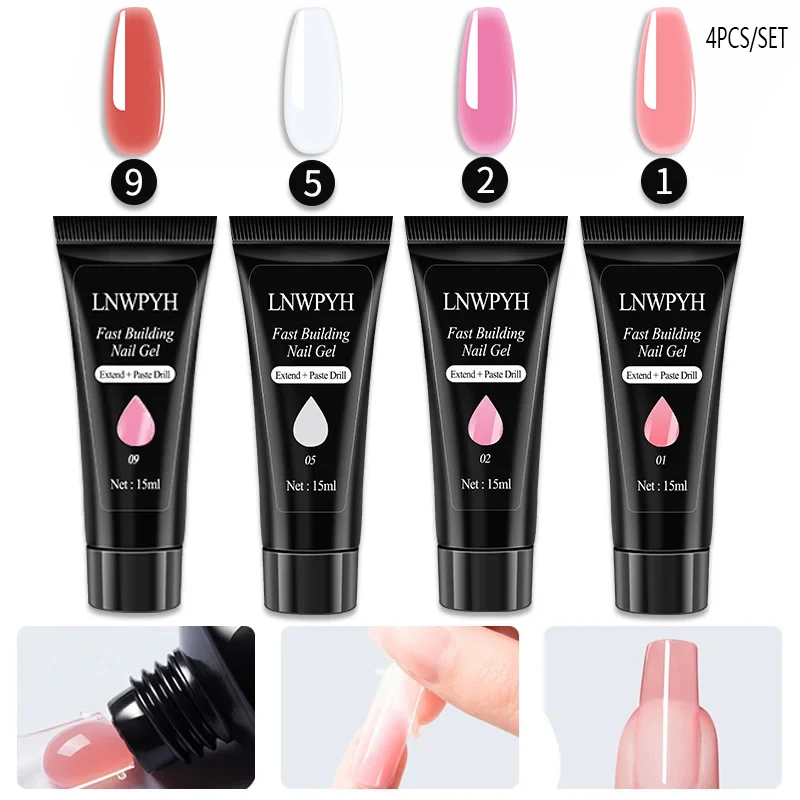 סט ג'ל להארכת ציפורניים מקצועי ערכת אמנות ציפורניים אקרילית להארכת ציפורניים אצבע הכל לבניית ג'ל להארכת ציפורניים מהירה