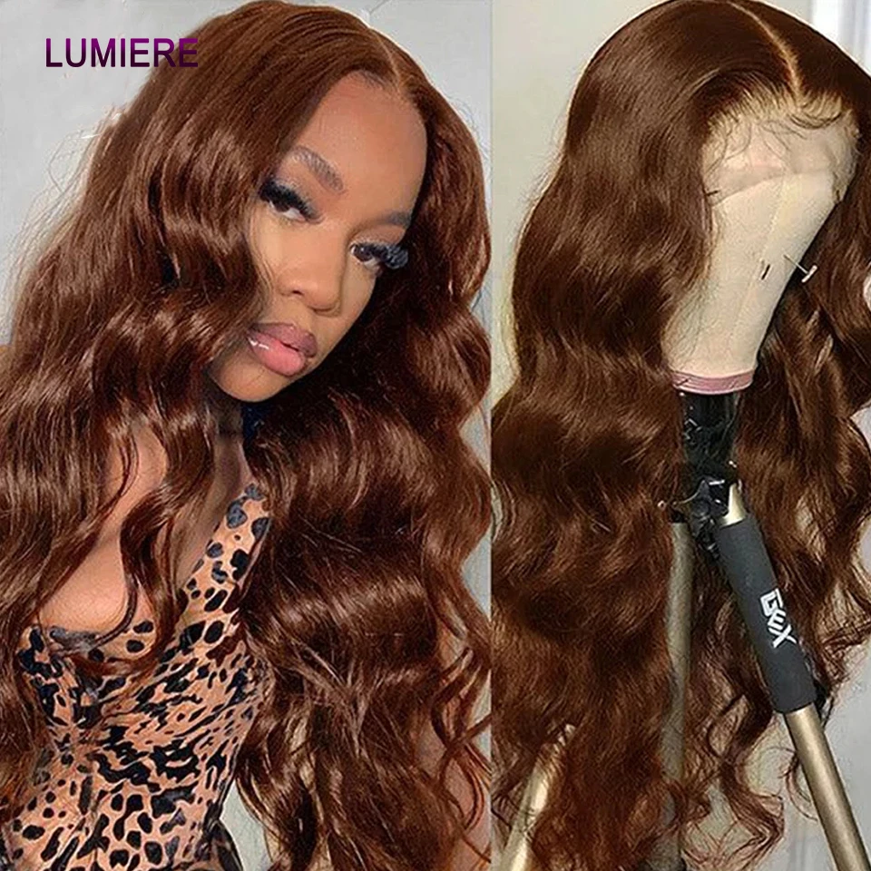 32" Chocolate Brown Ombre Colored Body Wave Wave Human Hair 3/4 Bundles Deal Brazilian Raw Hair Extensions Double Weft