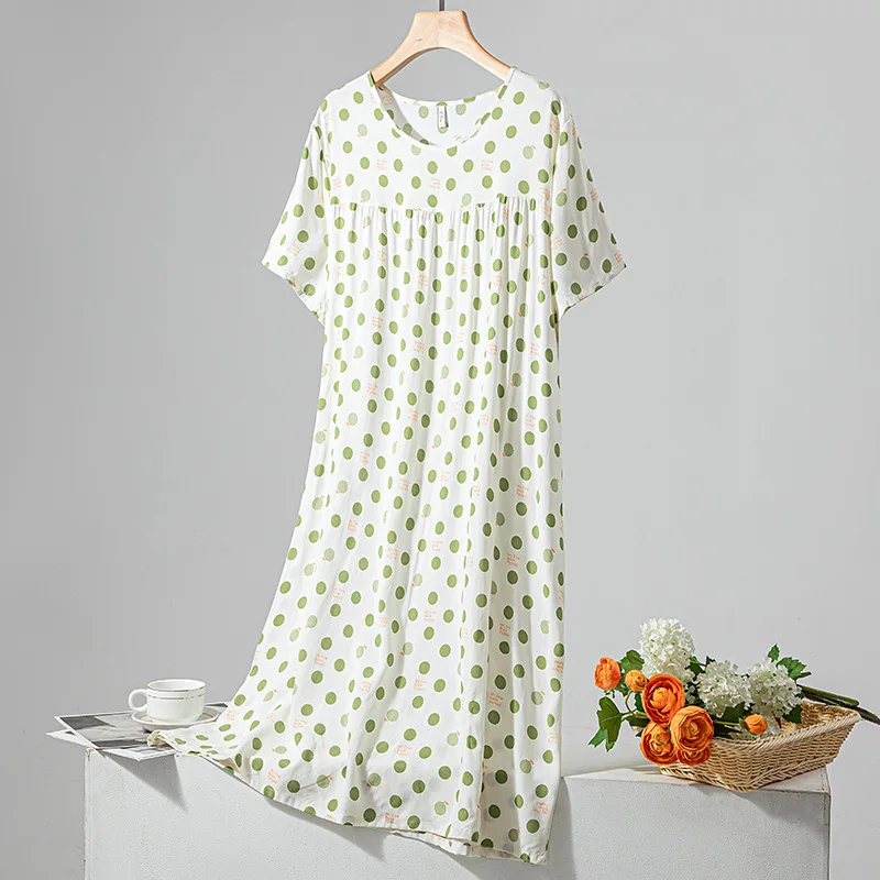 Summer Pajama Dress O Neck Nightgown For Sleeping Woman Short Sleeve Sleepwear Plus Size Home Wear Camison De Verano Para Mujer