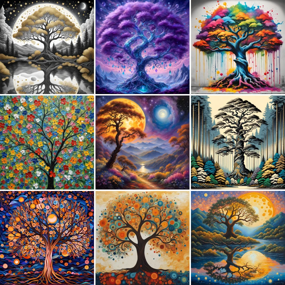 Fantasy Tree Printed Cross Stitch DIY Embroidery Full Kit DMC Threads ...