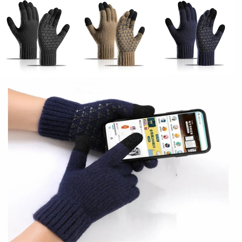 Winter Screen Gloves Women Men Warm Stretch Knit Mittens Imitation Wool Full Finger Guantes Crochet Thicken Riding Gloves