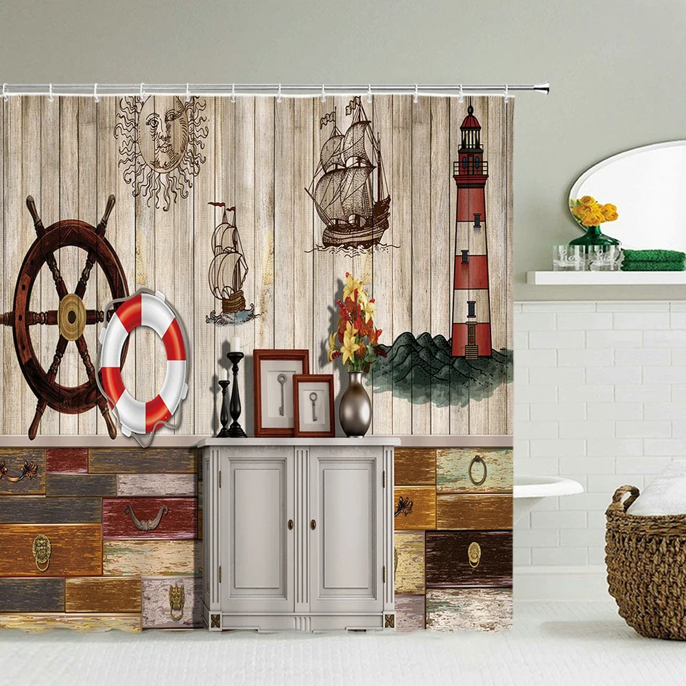 

Мультяшные морские экраны для ванной с 3D-принтом, занавеска для душа в ванную комнату, занавеска для душа с якорем океана, домашний декор, занавески для душа разных размеров