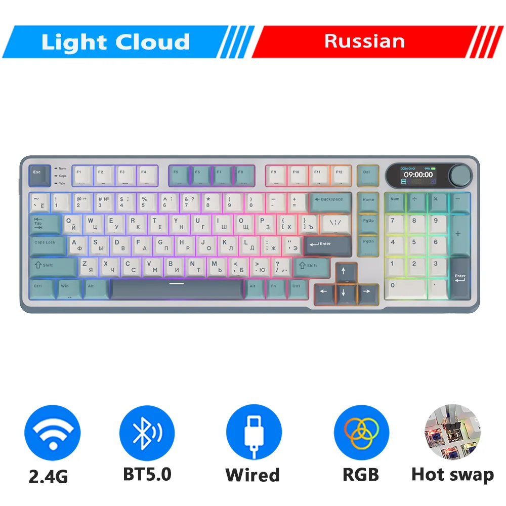 RK R98Pro メカニカルキーボード Rk s98およびROKludgeメカニカルキーボードノブ,96% rgb,バック