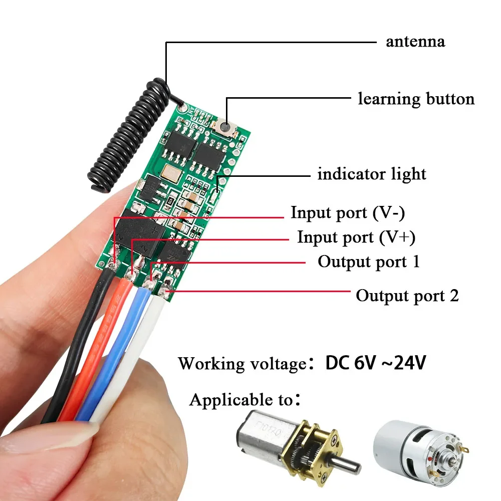 무선 차고 문 제어 DC 12V 24V 모터 제어 릴레이 모듈 정방향 및 역방향 DIY 용 433MHZ RF 원격 제어