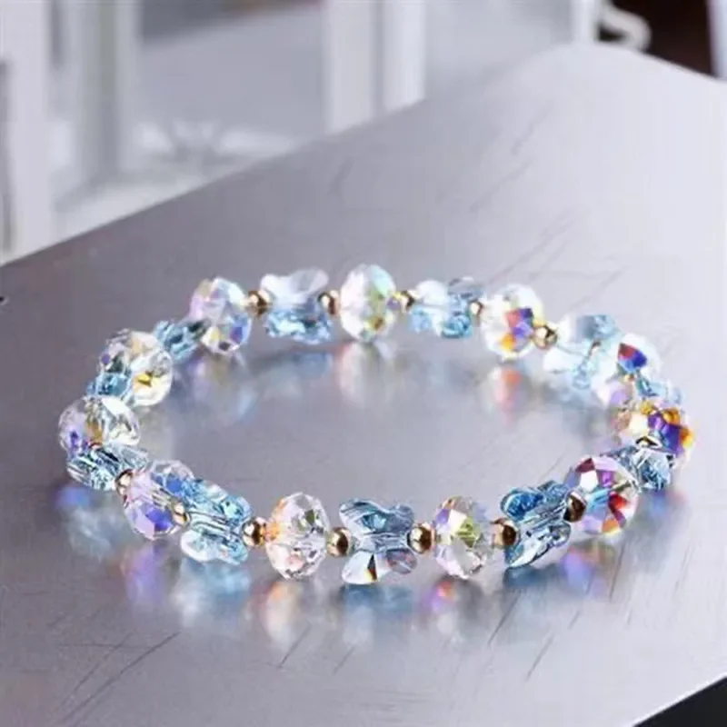 Women Butterfly Charm Crystal Stretch Beaded Bracelets Elastic Rope Temperament Bracelet