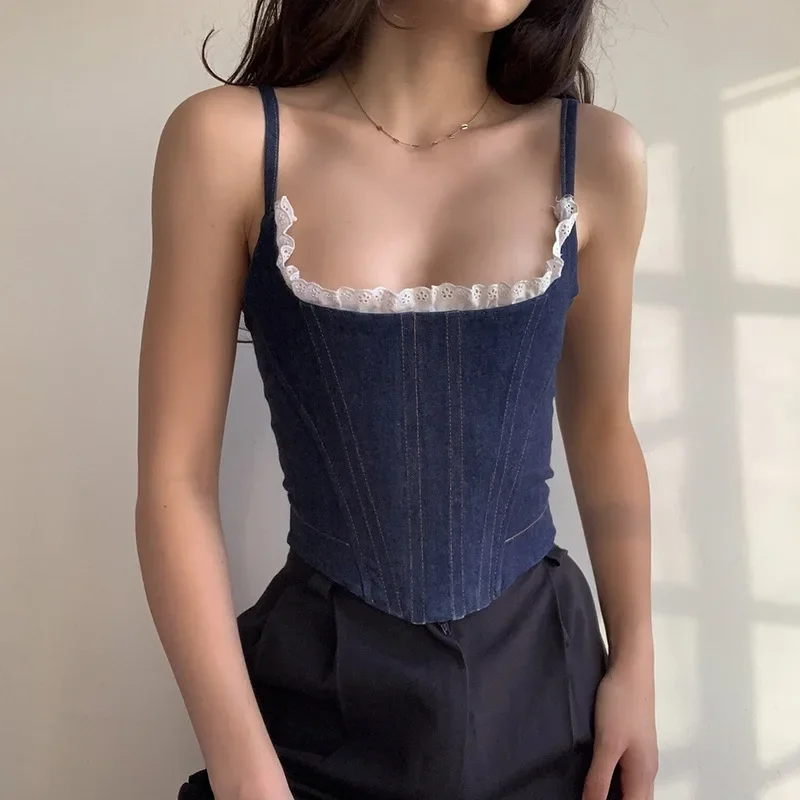 

2024 Summer Women's Sexy Indie Backless Off Shoulder Camisole Crop Tops New Fashion All-match Solid Color Short Women Clothing