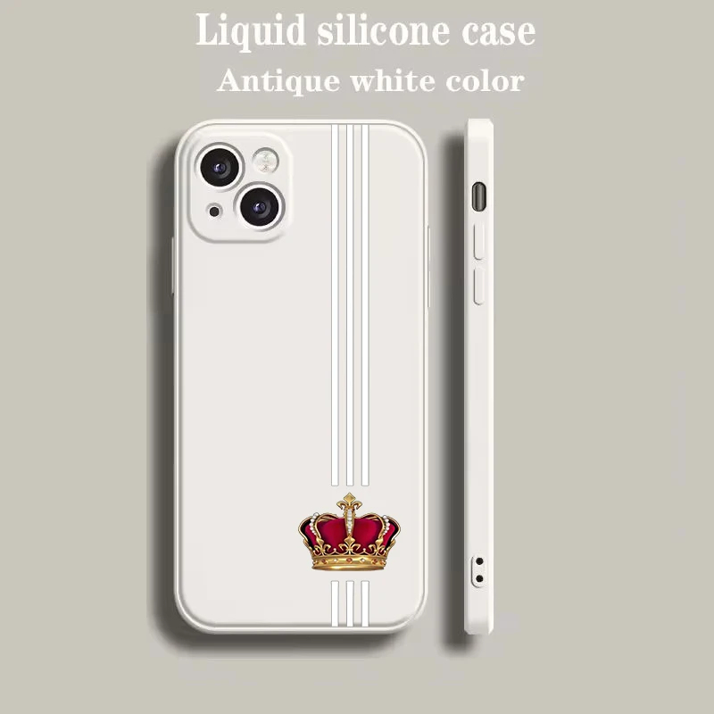 Beige Cartoon Crown King & Queen Couple Style Phone Case
