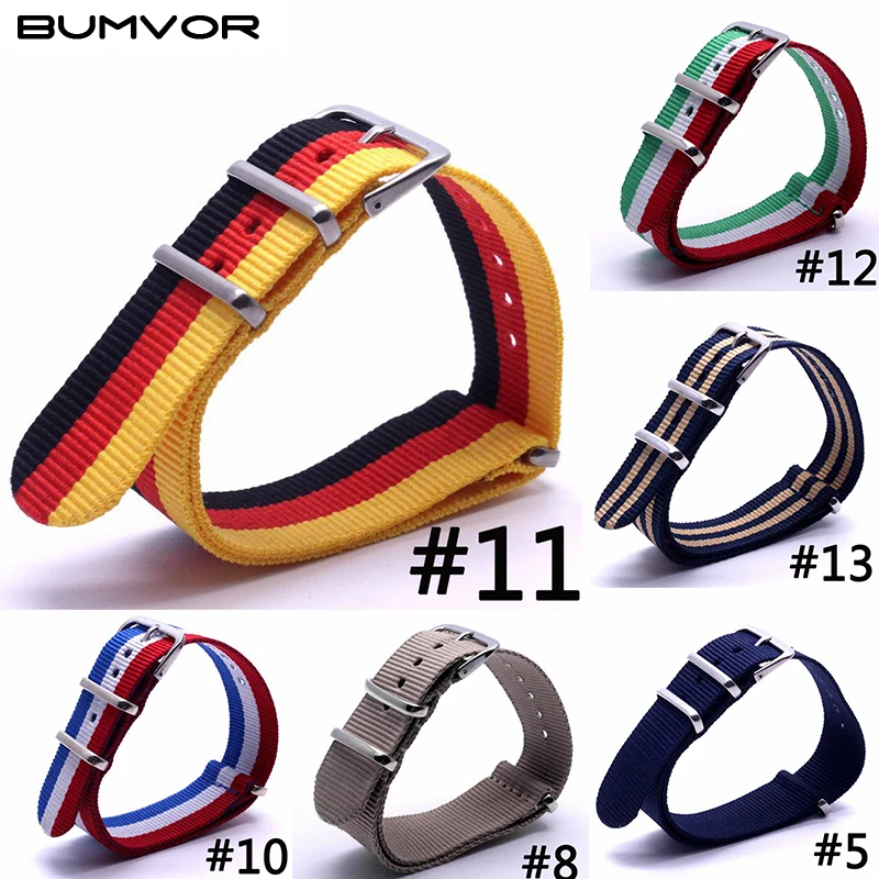 

Нейлоновый армейский ремешок Bumvor для наручных часов, спортивный тканевый цветной браслет из нейлона, 16 мм 18 мм 20 мм 22 мм 24 мм