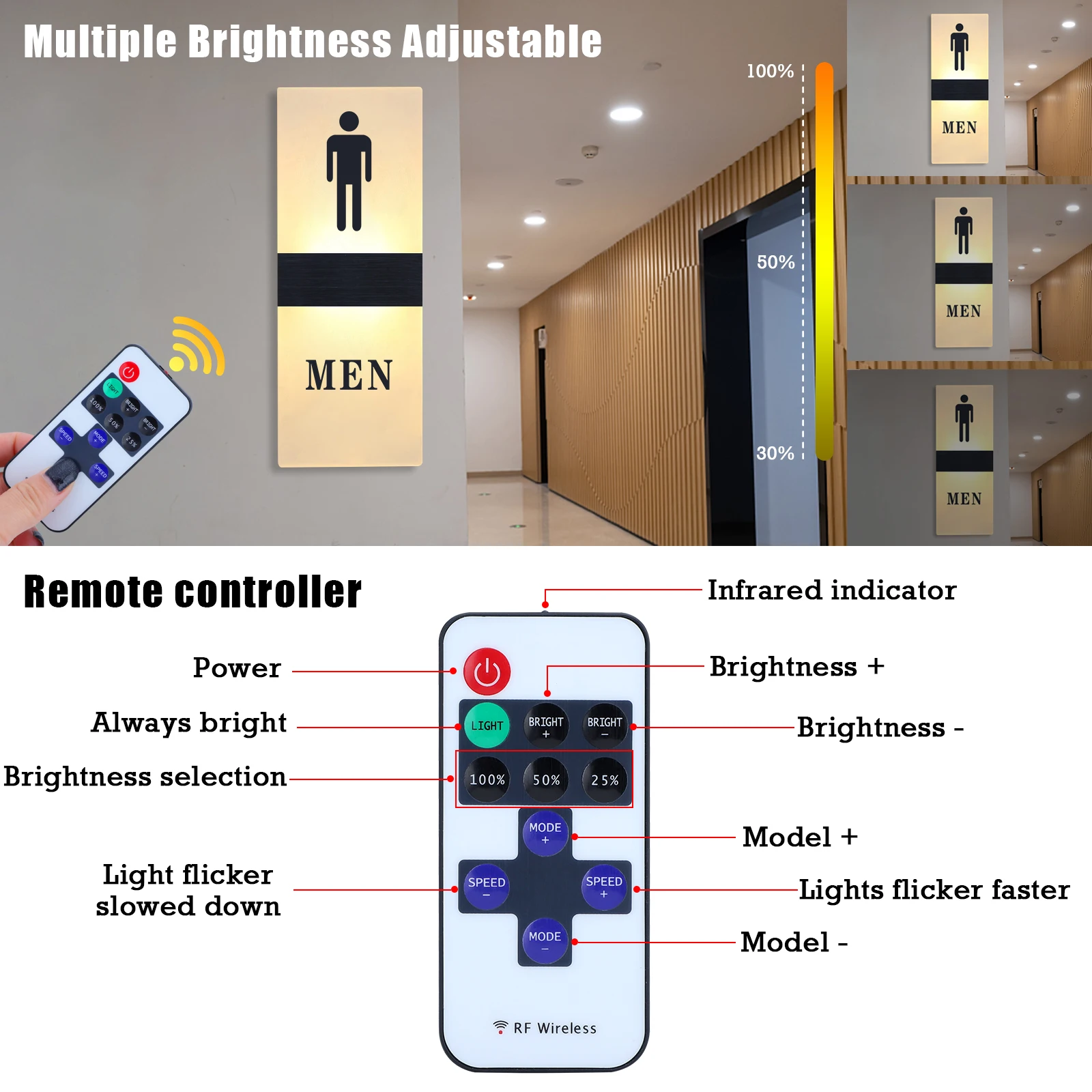 Cartello LED Per Bagno ZoRHac - Insegna Acrilica Moderna Unisex Con Luci A LED - Foto 5