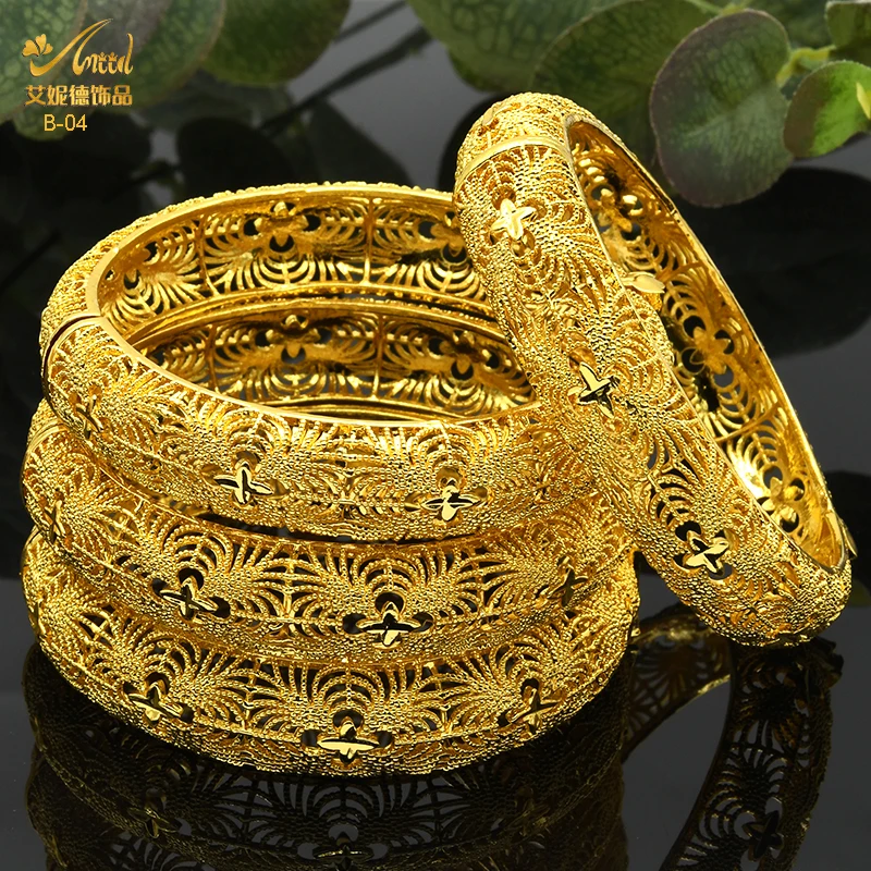 24K Gold Color Bracelets For Women Luxury Jewelry Designers Indian Bangles African Arabic Wedding Bridal