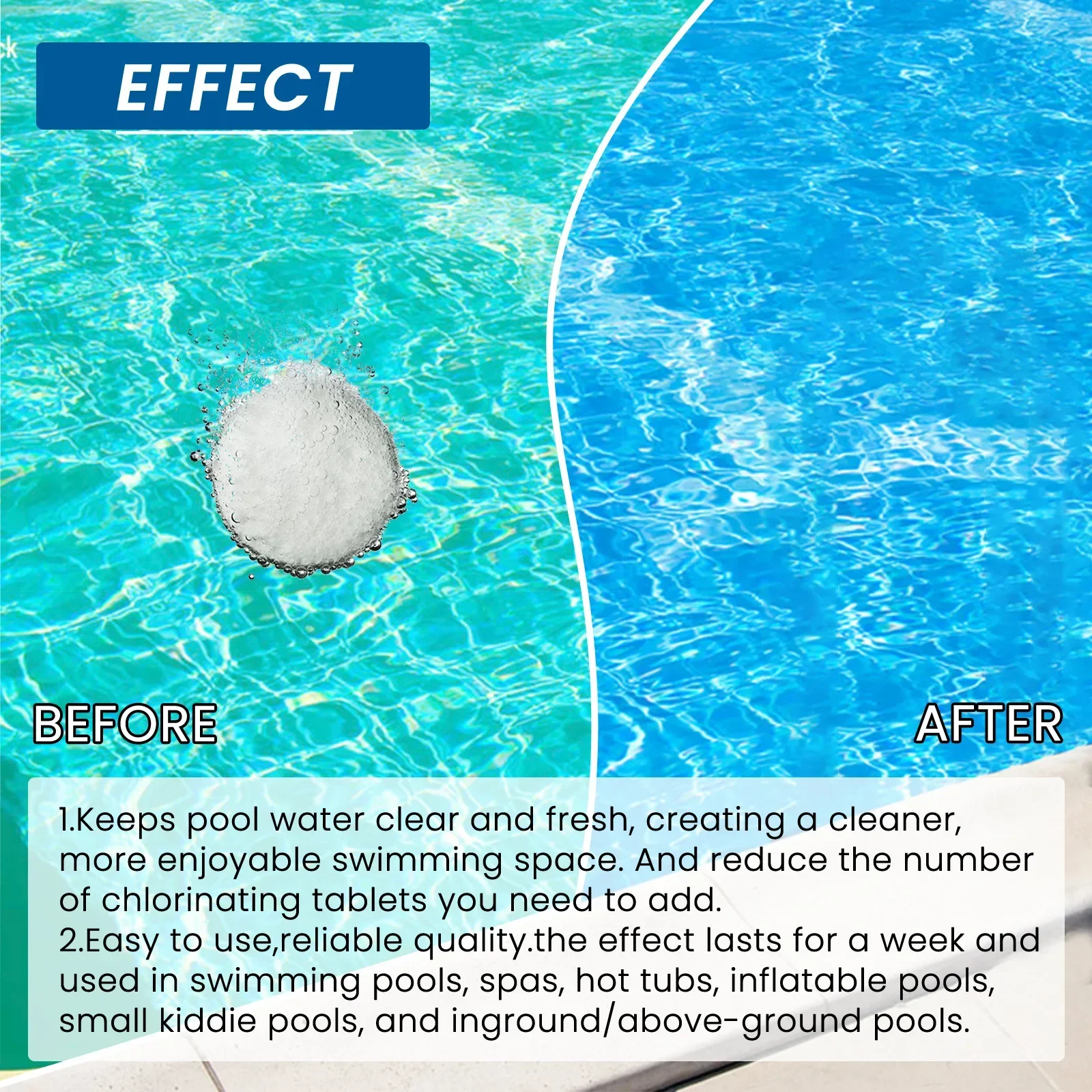 Pool Cleaning Tablets 100pcs/Box Swimming Pool Cleaning Tablet Chlorine Bromine Tablets Cleaner Swimming Spa Hot Tub Cleaning Supplies