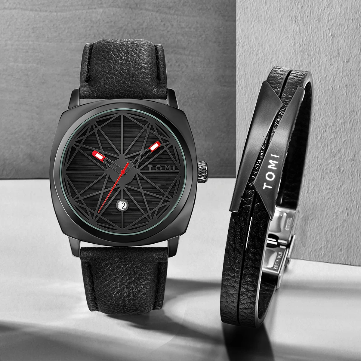 TOMI 2024 New 2PCS Men's Watch Bracelet Gift Set Luxury Business Versatile Calendar Men's Quartz Watch and Watch Gift Reloj 4