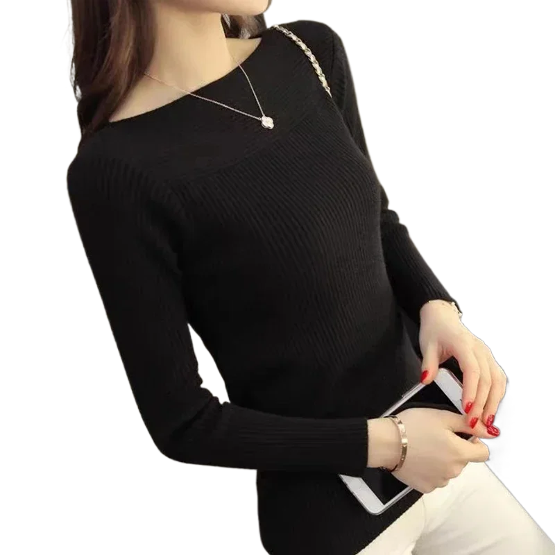 

Женское трикотажное однотонное нижнее белье в рубчик с косым воротником и длинным рукавом