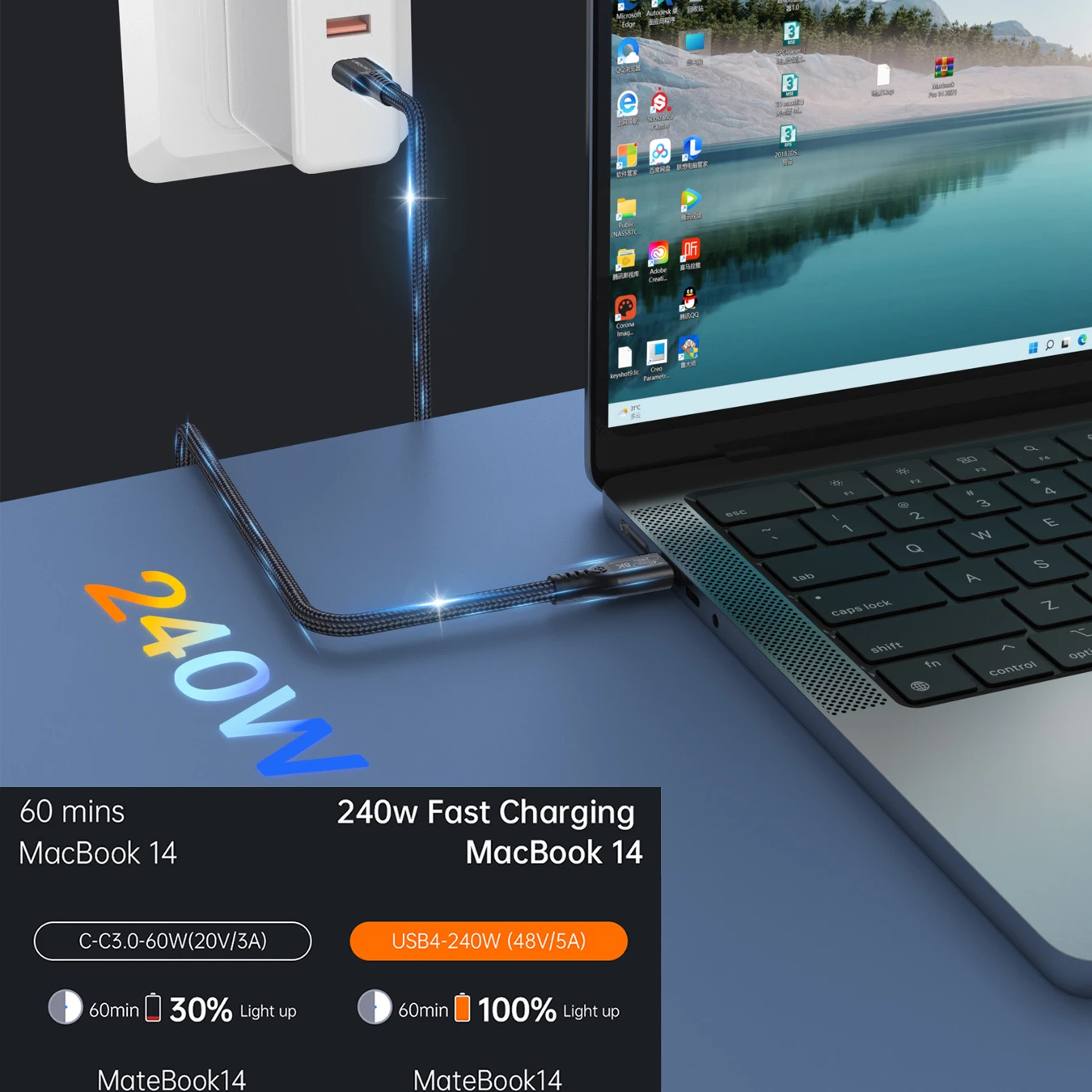 High-Speed Thunderbolt 4 USB4 Cable - 40Gbps Data Transfer, 8K UHD Video, 240W Power Delivery