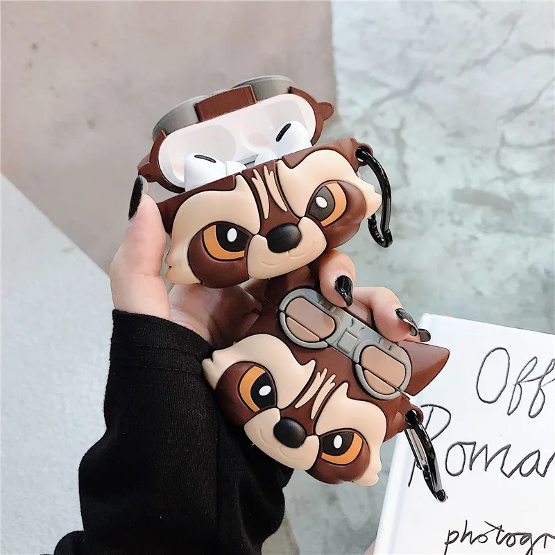 

Cute Cartoon Angry Raccoon Bluetooth Headset Cover for Airpods 1 2 Pro Silicone Airpods Case