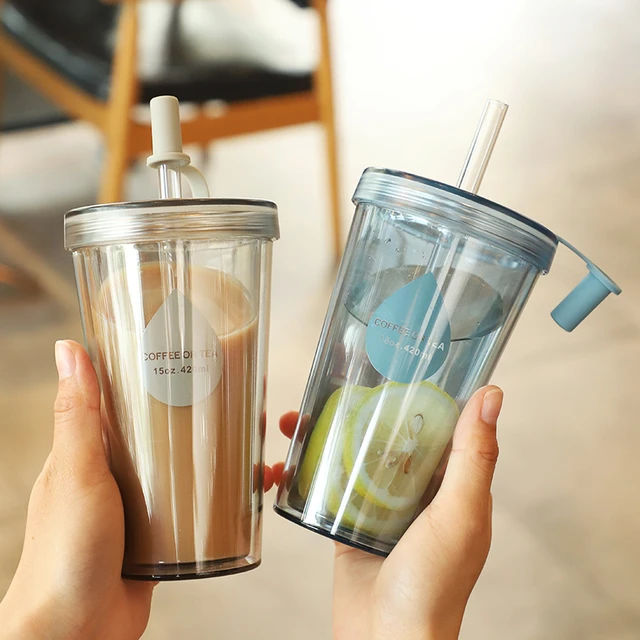 320ml/420ml Reusable Bubble Tea Cup Tumbler Portable Plastic Mug