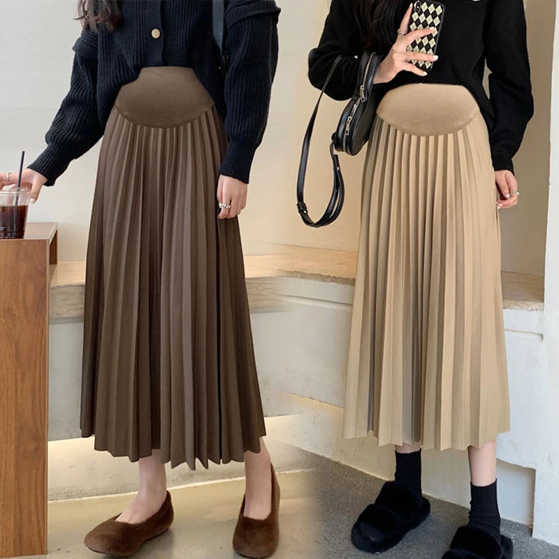 New Autumn Winter Pleated Thick Warm Maternity Skirts Elastic Waist Belly Casual Clothes for Pregnant Women Pregnancy