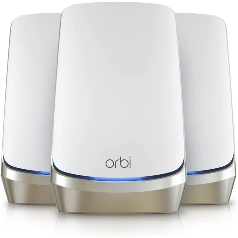 

NETGEAR Orbi Quad-Band WiFi 6E Mesh System (RBKE963), Router with 2 Satellite Extenders, Coverage up to 9,000 sq. ft., 200 Devic