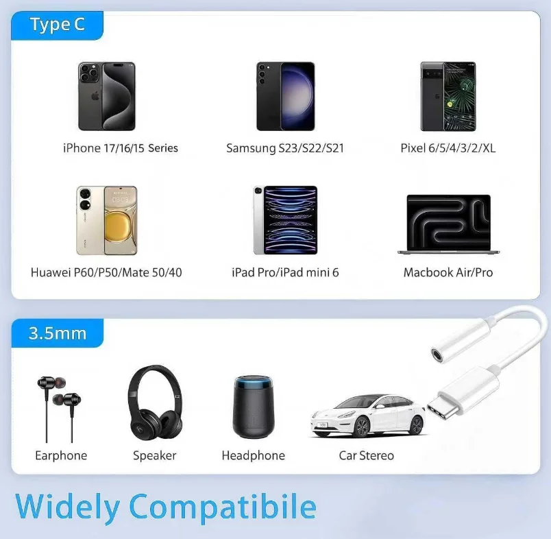 USB C-3.5mm 헤드폰 잭 어댑터 타입 C 오디오 AUX 케이블 동글