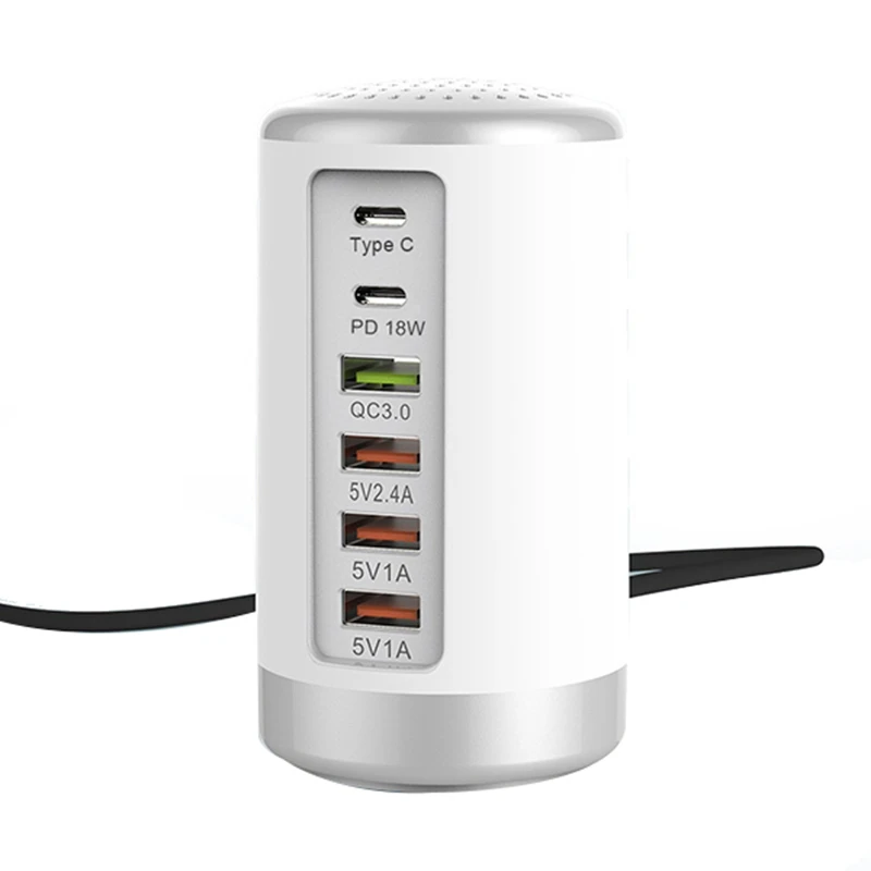 

65W USB Fast Charger HUB Quick Charge QC3.0 Multi 6 Port USB Type C PD Charger Charging Station(White) US Plug