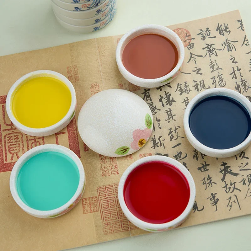 Ceramic Pallets Watercolor Paint Palette Five Layers Cover Practical Art Oil Painting Tray Pigment Disc Colour Mixing Tray