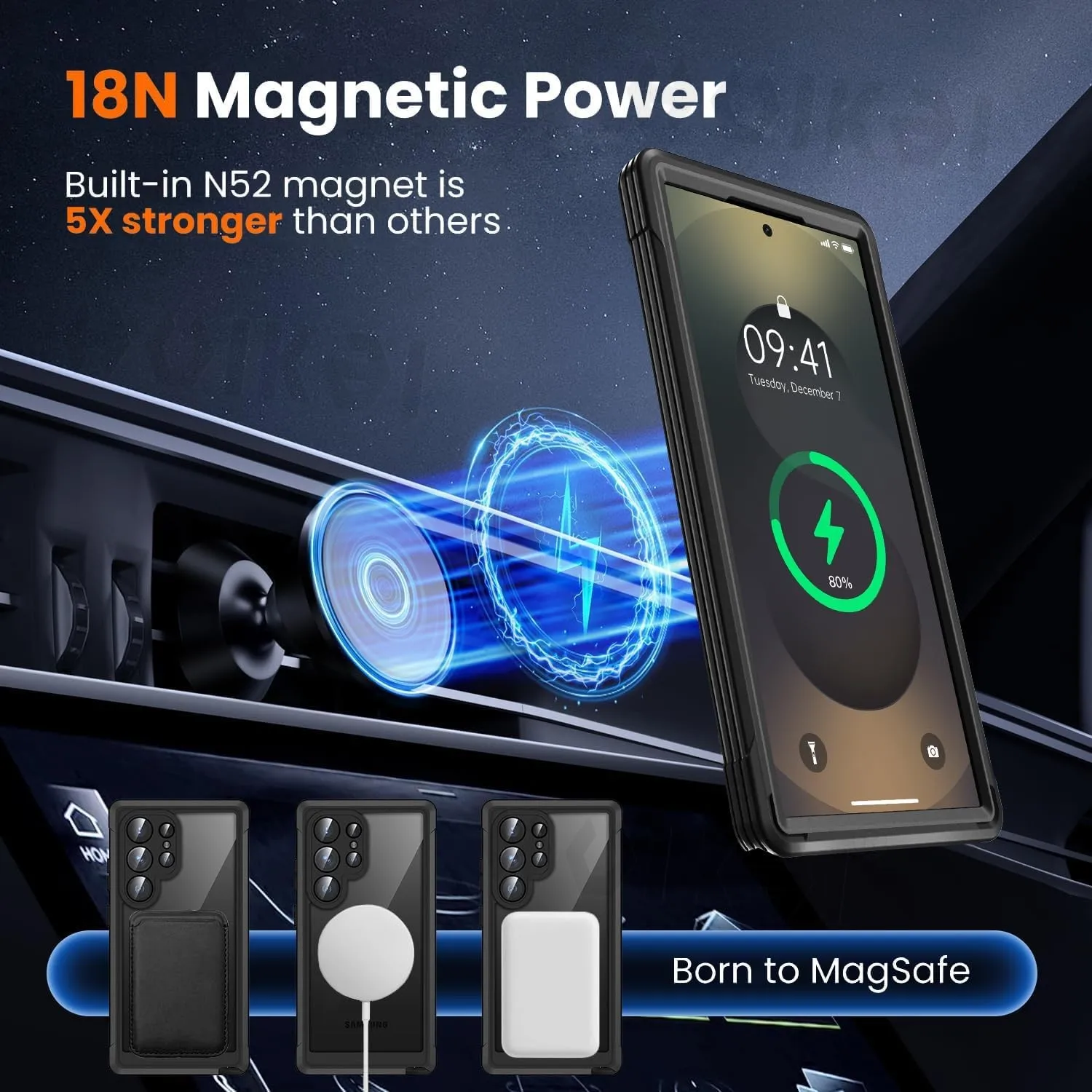 Magnetic Military-Grade Rugged Clear Phone Case with Screen Protector
