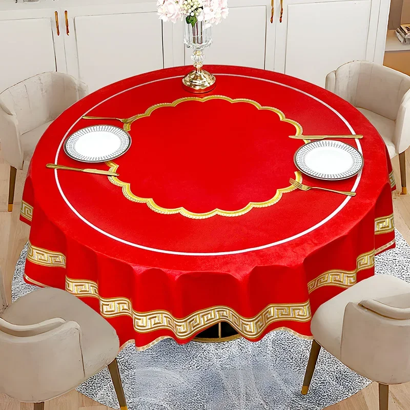 

Round premium sense waterproof home dining tablecloth yellow