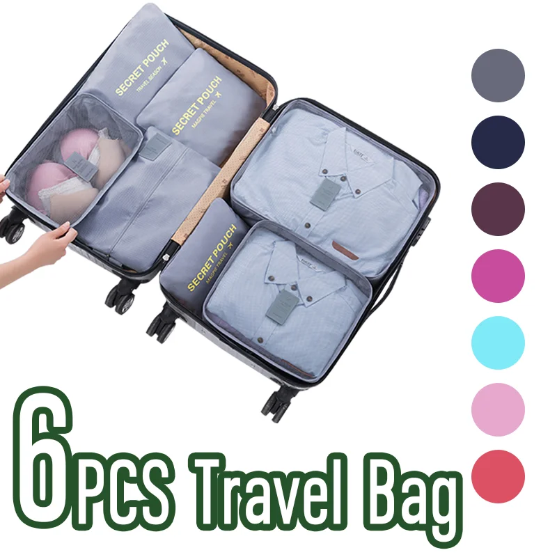 

6Pcs Set Travel Organizer Foldable Storage Bags Suitcase Zip Packing Cubes Set Cases Portable Luggage Clothes Shoe Tidy Pouch