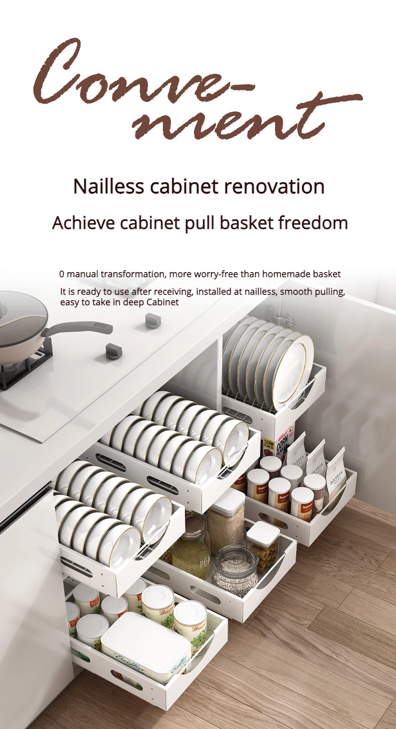 Kitchen Plate Storage Rack Kitchen Cabinet Built-in Pull-out Clatter  Partition Storage Rack Household Drawer Kitchen Organizer - Racks & Holders  - AliExpress