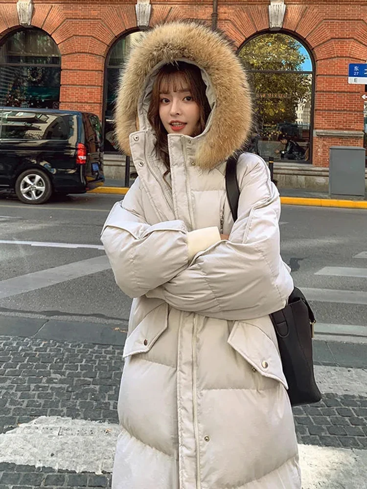 Warm Winter Faux Fur Collar Long Parka Chaqueta Thick Single Breasted Parca Jacket Casual Windproof Snow Wear New Jaqueta