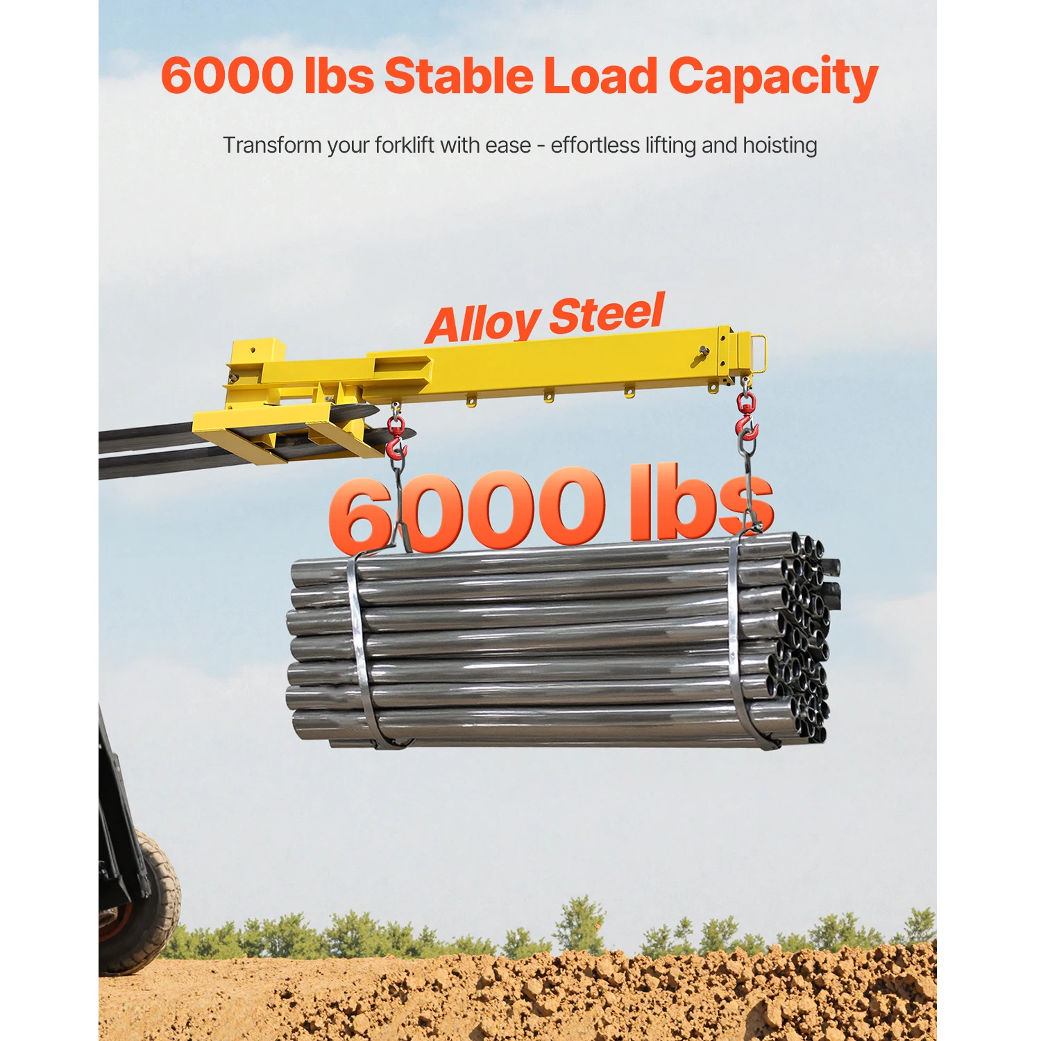 SucceBuy 6000lbs Adjustable Forklift Jib Boom Crane Manual Telescoping Boom Extends Up to 56.1 in Mobile Crane for Warehouse