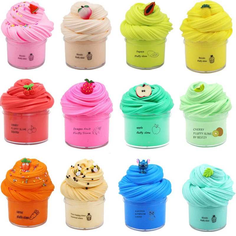 Kid Custom Diy Butter Fluffy Slime Kit Ice cream Shape Color Sensory Scented Fruit Premade Soft Stretchy Stress Relief Toy Gift 2