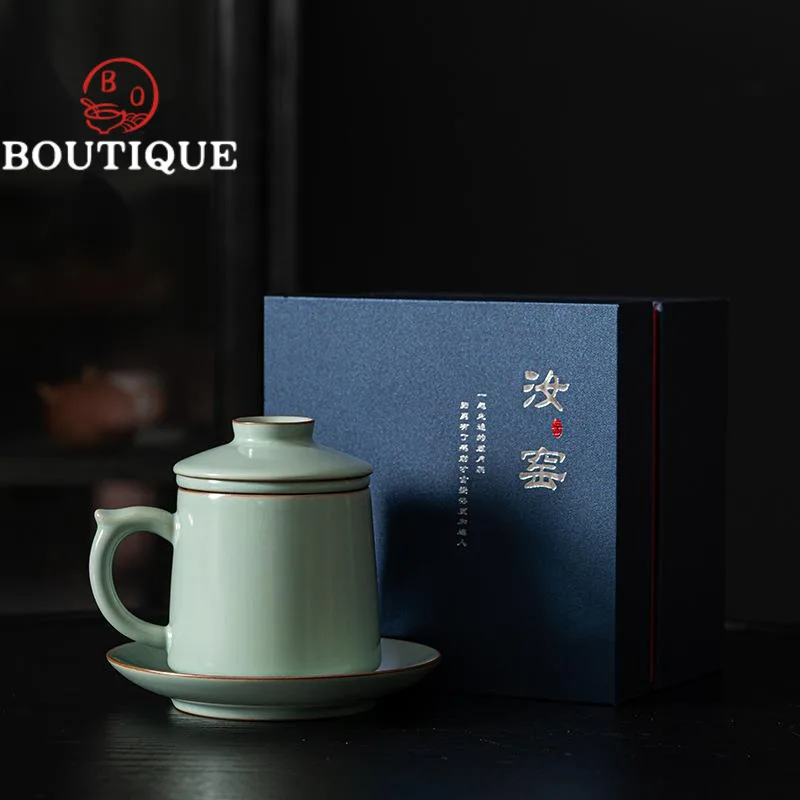 

400ml Azure Ru Kiln Ceramic Tea Cup Tea Handmade Water Separation Office Cup Household Tea Cup High-end Personal Special Mug