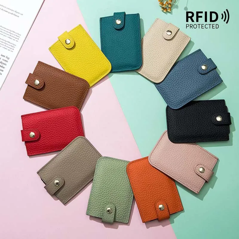 여성용 가죽 신용 ID 카드 지갑, RFID 카드 홀더, 심플 패션 미니 지갑, 동전 가방, 2024 신제품