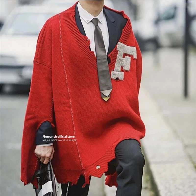 

Мужской/женский трикотажный пуловер большого размера с буквами F и V-образным вырезом