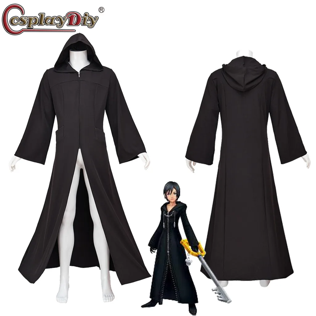 

Cosplaydiy Kingdom Cosplay Hearts 3 Costume Hooded Cape Zipper Jacket Trench Black Coat Organization XIII Nobody Cosplay outfits